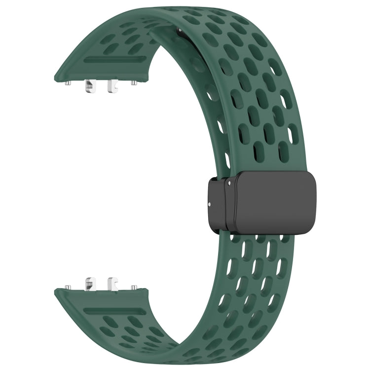 For Samsung Galaxy Fit 3 Hole Style Magnetic Folding Buckle Silicone Watch Band(Dark Green) - Watch Bands by PMC Jewellery | Online Shopping South Africa | PMC Jewellery