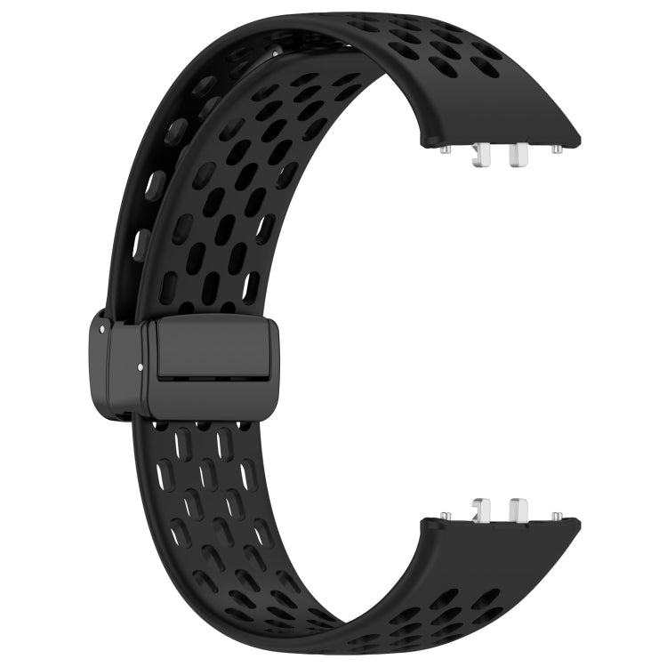 For Samsung Galaxy Fit 3 Hole Style Magnetic Folding Buckle Silicone Watch Band(Black) - Watch Bands by PMC Jewellery | Online Shopping South Africa | PMC Jewellery