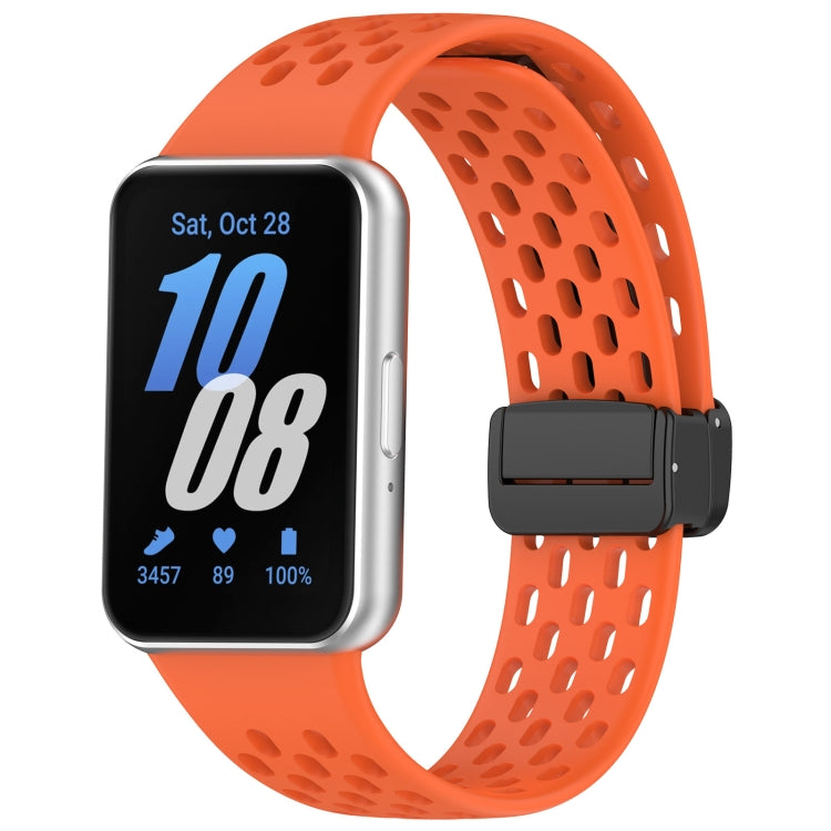 For Samsung Galaxy Fit 3 Hole Style Magnetic Folding Buckle Silicone Watch Band(Orange) - Watch Bands by PMC Jewellery | Online Shopping South Africa | PMC Jewellery