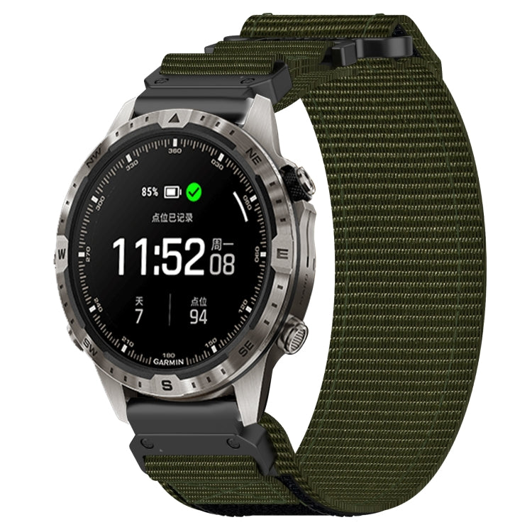 For Garmin MARQ Adventurer Gen 2 22mm Nylon Hook And Loop Fastener Watch Band(Army Green) - Watch Bands by PMC Jewellery | Online Shopping South Africa | PMC Jewellery