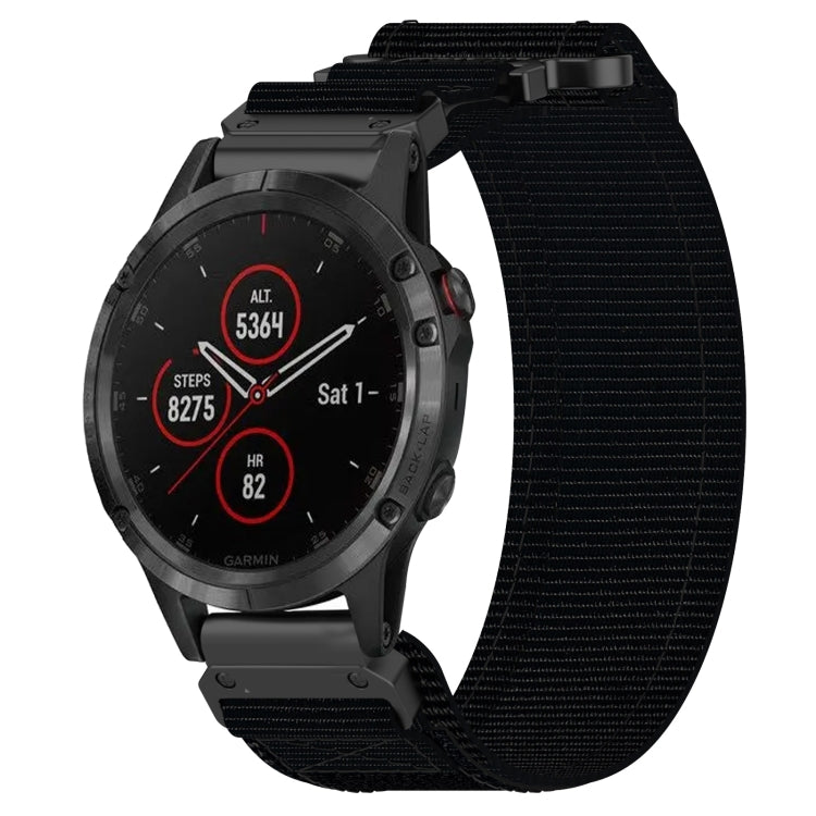 For Garmin Fenix 5 Plus 22mm Nylon Hook And Loop Fastener Watch Band(Black) - Watch Bands by PMC Jewellery | Online Shopping South Africa | PMC Jewellery