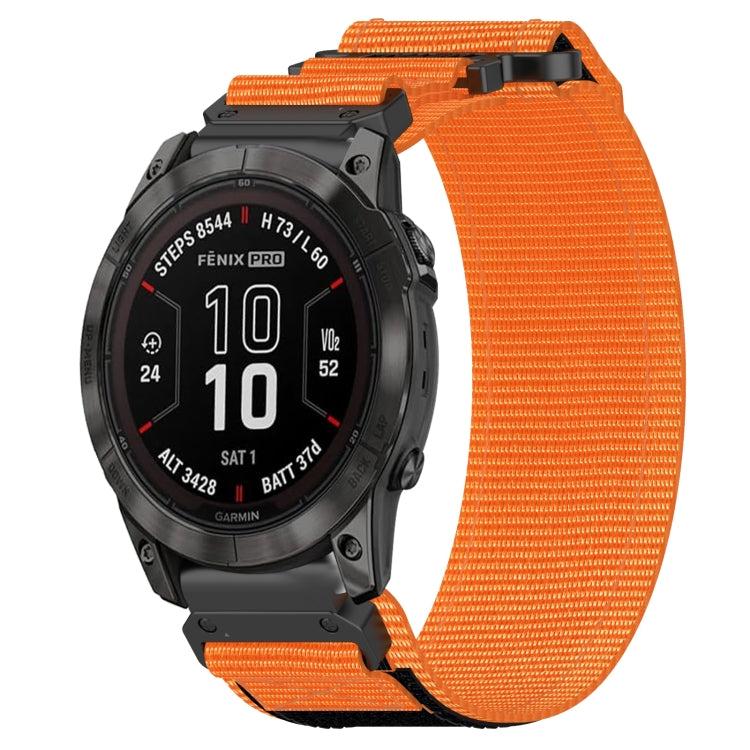 For Garmin Fenix 7X 26mm Nylon Hook And Loop Fastener Watch Band(Orange) - Watch Bands by PMC TechLife | Online Shopping South Africa | PMC TechLife