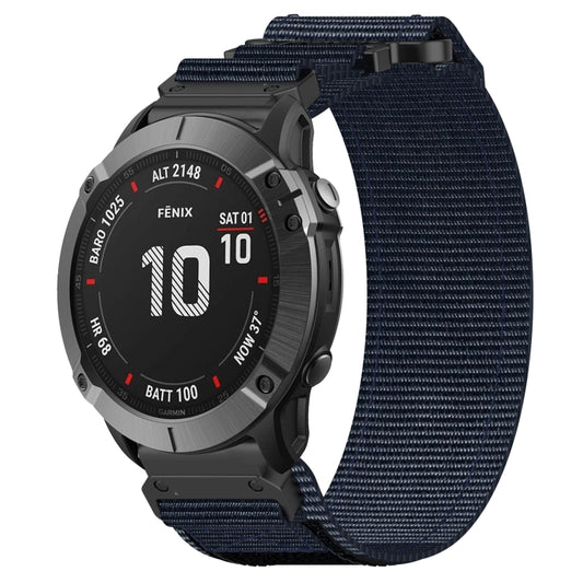 For Garmin Fenix 6X 26mm Nylon Hook And Loop Fastener Watch Band(Blue) - Watch Bands by PMC Jewellery | Online Shopping South Africa | PMC Jewellery