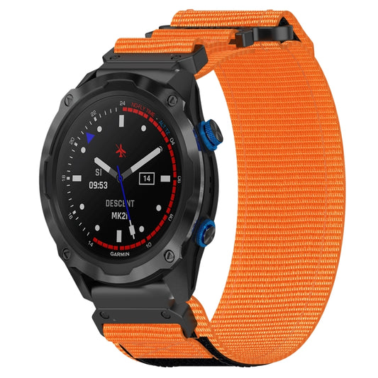 For Garmin Descent MK 2 26mm Nylon Hook And Loop Fastener Watch Band(Orange) - Watch Bands by PMC Jewellery | Online Shopping South Africa | PMC Jewellery