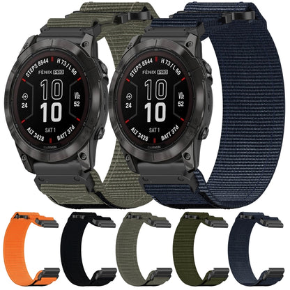 For Garmin Fenix 7X Pro 51mm 26mm Nylon Hook And Loop Fastener Watch Band(Black) - Watch Bands by PMC Jewellery | Online Shopping South Africa | PMC Jewellery