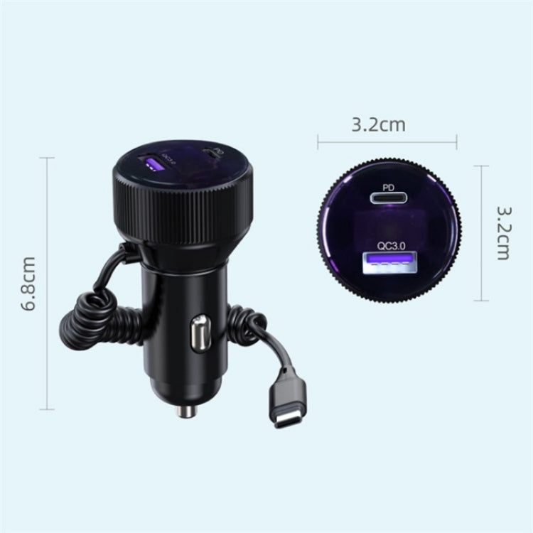 K18A PD 30W Retractable Type-C Cable USB+Type-C Dual Port Aluminum Alloy Car Charger - Car Charger by PMC Jewellery | Online Shopping South Africa | PMC Jewellery | Buy Now Pay Later Mobicred