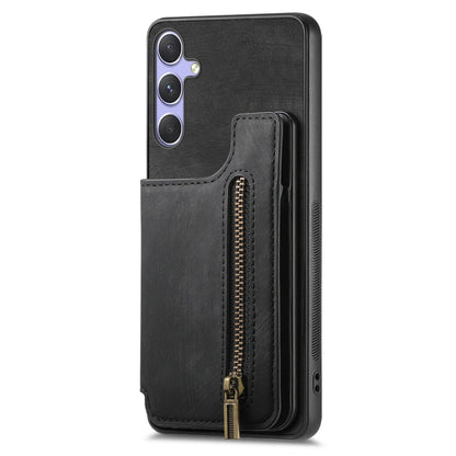 For Samsung Galaxy S25 5G Retro Leather Zipper Wallet Back Phone Case(Black) - Galaxy S25 5G Cases by PMC Jewellery | Online Shopping South Africa | PMC Jewellery | Buy Now Pay Later Mobicred