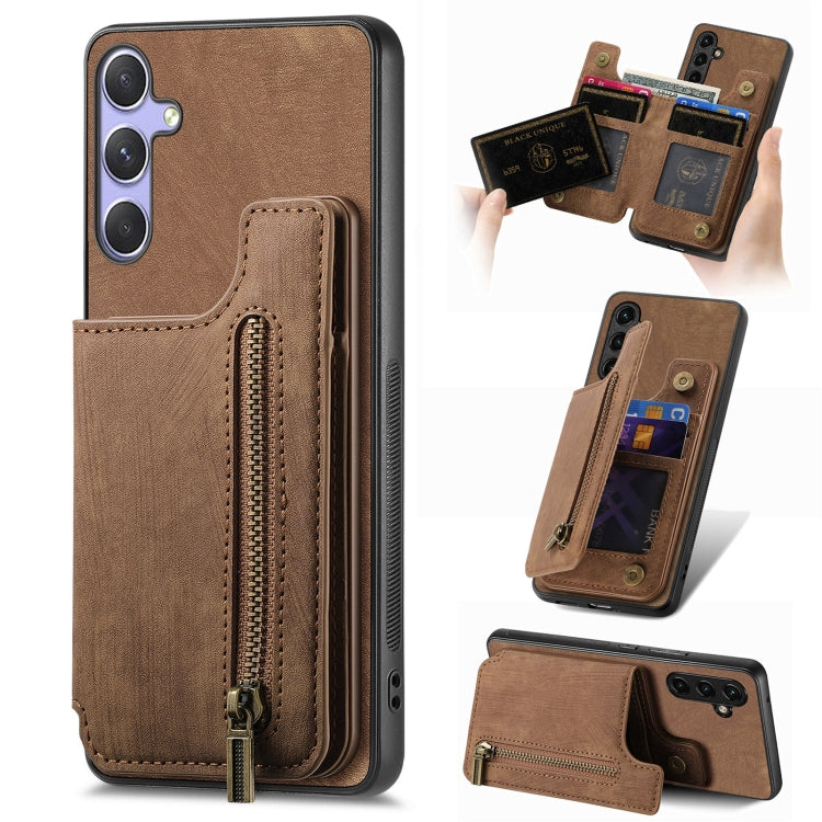 For Samsung Galaxy S25+ 5G Retro Leather Zipper Wallet Back Phone Case(Brown) - free shipping - PMC Jewellery - Order now!