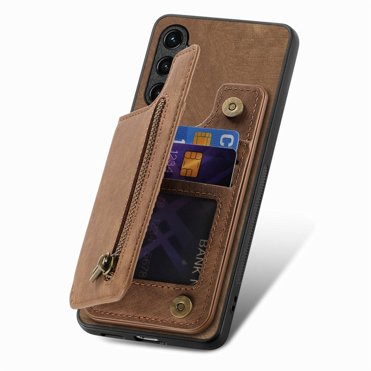 For Samsung Galaxy S25+ 5G Retro Leather Zipper Wallet Back Phone Case(Brown) - free shipping - PMC Jewellery - Order now!