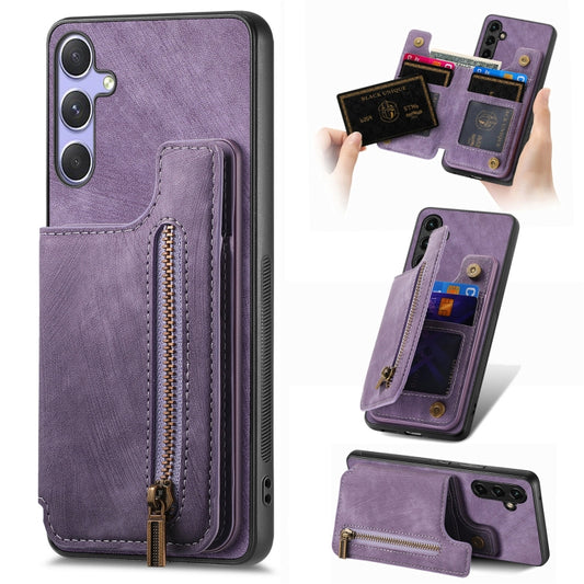 For Samsung Galaxy S25 Ultra 5G Retro Leather Zipper Wallet Back Phone Case(Purple) - Galaxy S25 Ultra 5G Cases by PMC Jewellery | Online Shopping South Africa | PMC Jewellery | Buy Now Pay Later Mobicred