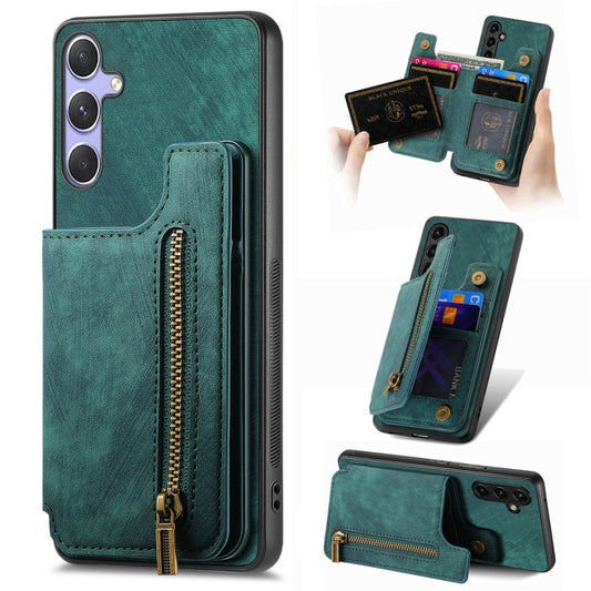 For Samsung Galaxy S25 Ultra 5G Retro Leather Zipper Wallet Back Phone Case(Green) - Galaxy S25 Ultra 5G Cases by PMC Jewellery | Online Shopping South Africa | PMC Jewellery | Buy Now Pay Later Mobicred