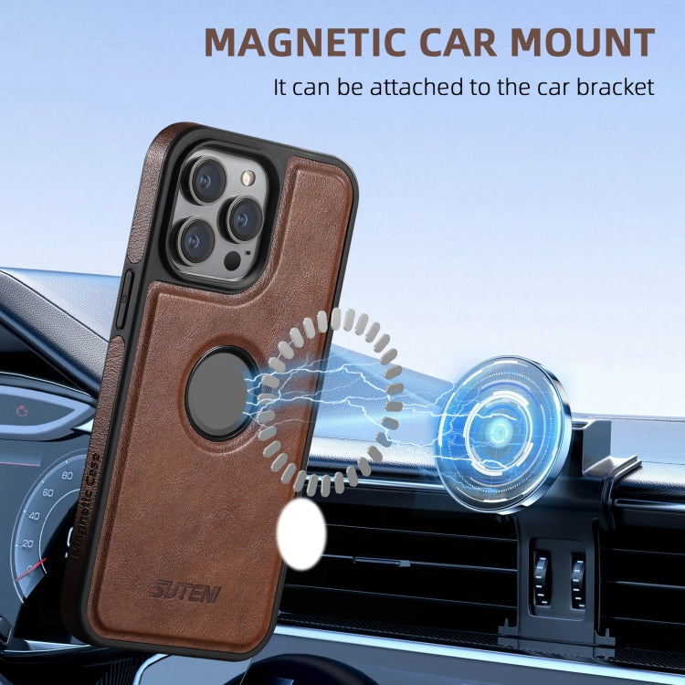 For iPhone 16 Suteni G1 Magsafe Leather Back Phone Case(Black) - iPhone 15 Pro Max Cases by Suteni | Online Shopping South Africa | PMC Jewellery | Buy Now Pay Later Mobicred