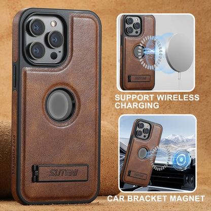 For iPhone 16 Pro Suteni G2 Magsafe Oil Wax Leather Back Phone Case with Holder(Brown) - iPhone 16 Pro Cases by Suteni | Online Shopping South Africa | PMC Jewellery | Buy Now Pay Later Mobicred