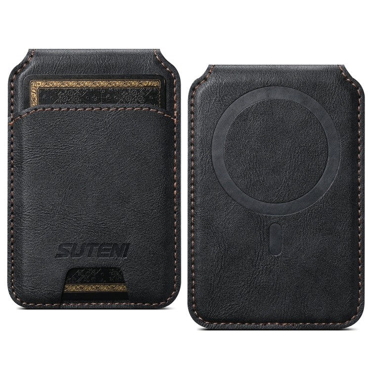 Suteni S2 Phone Magnetic Card Case Card Sleeve MagSafe Magnetic Coil PU Leather(Black) -  by Suteni | Online Shopping South Africa | PMC Jewellery | Buy Now Pay Later Mobicred