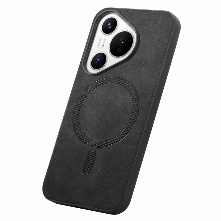 For Huawei  Pura 70 Solid Color Retro Magsafe PU Back Cover Phone Case(Black) - Huawei Cases by PMC Jewellery | Online Shopping South Africa | PMC Jewellery | Buy Now Pay Later Mobicred