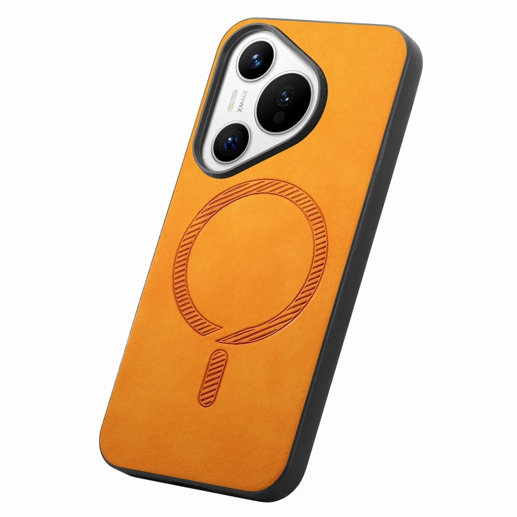 For Huawei Pura 70 Pro+ Solid Color Retro Magsafe PU Back Cover Phone Case(Yellow) - Huawei Cases by PMC Jewellery | Online Shopping South Africa | PMC Jewellery | Buy Now Pay Later Mobicred