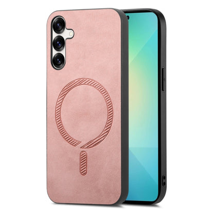 For Samsung Galaxy S25 5G Solid Color Retro Magsafe PU Back Cover Phone Case(Pink) - Galaxy S25 5G Cases by PMC Jewellery | Online Shopping South Africa | PMC Jewellery | Buy Now Pay Later Mobicred