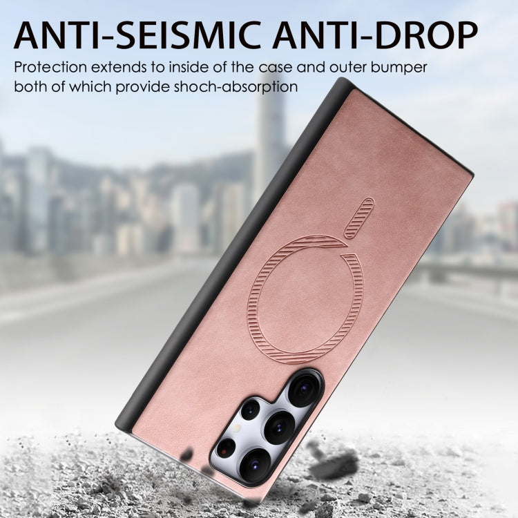 For Samsung Galaxy S25 5G Solid Color Retro Magsafe PU Back Cover Phone Case(Pink) - Galaxy S25 5G Cases by PMC Jewellery | Online Shopping South Africa | PMC Jewellery | Buy Now Pay Later Mobicred