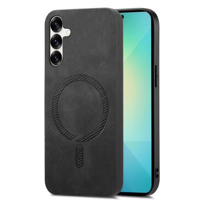 For Samsung Galaxy S25+ 5G Solid Color Retro Magsafe PU Back Cover Phone Case(Black) - Galaxy S25+ 5G Cases by PMC Jewellery | Online Shopping South Africa | PMC Jewellery | Buy Now Pay Later Mobicred