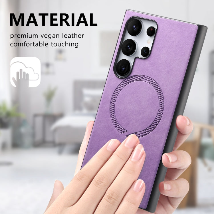 For Samsung Galaxy S25 Ultra 5G Solid Color Retro Magsafe PU Back Cover Phone Case(Purple) - Galaxy S25 Ultra 5G Cases by PMC Jewellery | Online Shopping South Africa | PMC Jewellery | Buy Now Pay Later Mobicred