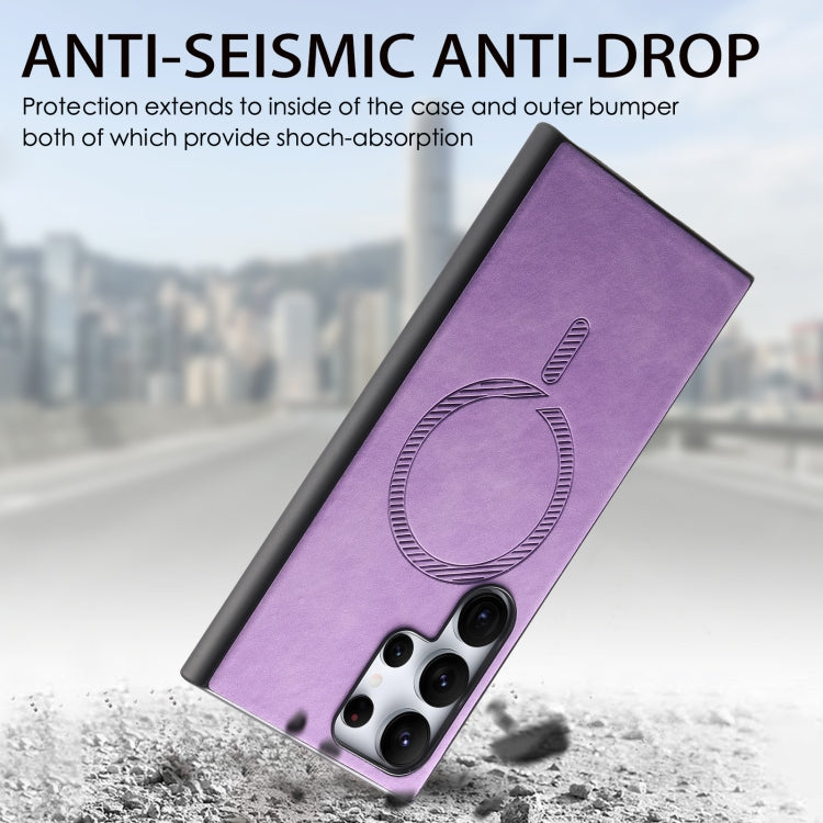 For Samsung Galaxy S25 Ultra 5G Solid Color Retro Magsafe PU Back Cover Phone Case(Purple) - Galaxy S25 Ultra 5G Cases by PMC Jewellery | Online Shopping South Africa | PMC Jewellery | Buy Now Pay Later Mobicred