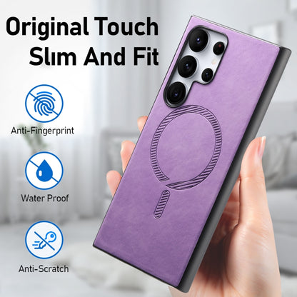 For Samsung Galaxy S25 Ultra 5G Solid Color Retro Magsafe PU Back Cover Phone Case(Purple) - Galaxy S25 Ultra 5G Cases by PMC Jewellery | Online Shopping South Africa | PMC Jewellery | Buy Now Pay Later Mobicred