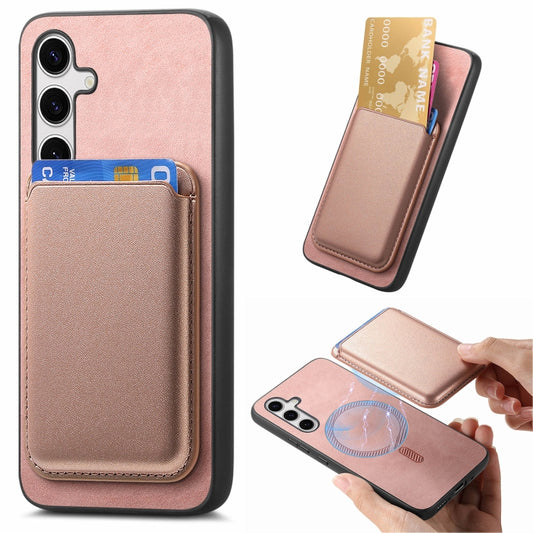 For Samsung Galaxy S25+ 5G Retro Magsafe Card Bag PU Back Cover Phone Case(Pink) - Galaxy S25+ 5G Cases by PMC Jewellery | Online Shopping South Africa | PMC Jewellery | Buy Now Pay Later Mobicred