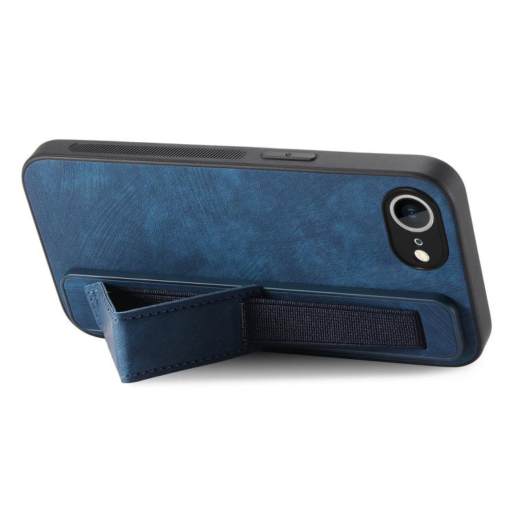 For iPhone 16e Retro Wristband Holder Leather Back Phone Case(Blue) - iPhone 16e Cases by PMC TechLife | Online Shopping South Africa | PMC TechLife | Buy Now Pay Later Mobicred