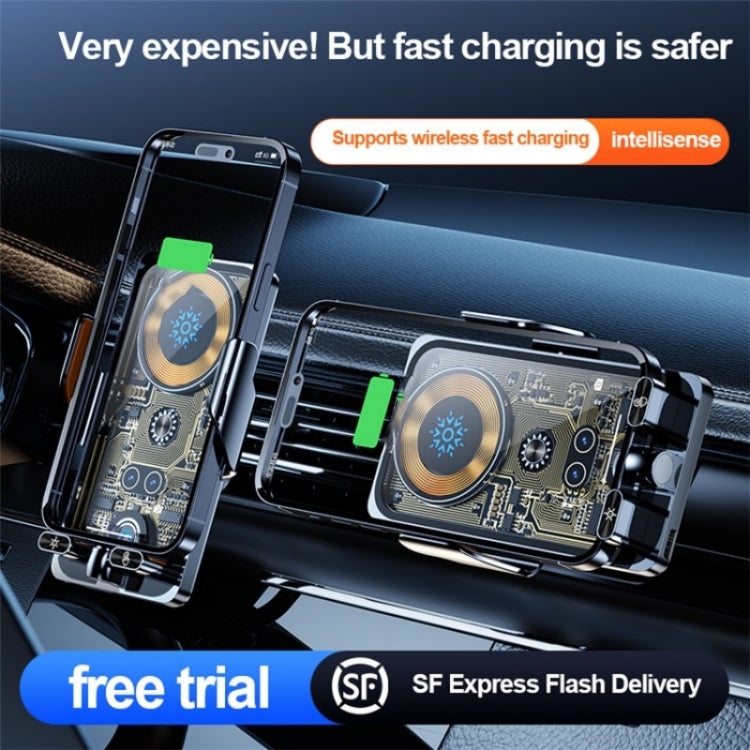 F18 With Infrared Sensor Phone Charging Aluminum Alloy Bracket Car Wireless Charger(Transparent Silver) - Car Charger by PMC Jewellery | Online Shopping South Africa | PMC Jewellery | Buy Now Pay Later Mobicred