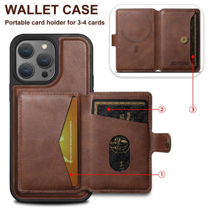 For iPhone 12 Pro Max Suteni M1 Oil Wax MagSafe Detachable Horizontal Card Bag Phone Case(Brown) - iPhone 12 Pro Max Cases by Suteni | Online Shopping South Africa | PMC Jewellery | Buy Now Pay Later Mobicred