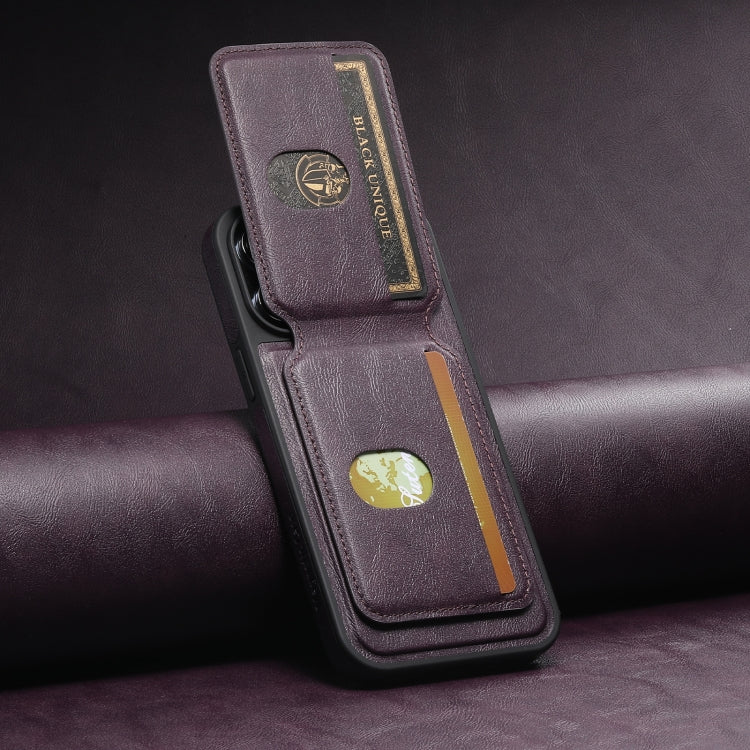 For iPhone 12  Suteni M2 Oil Wax MagSafe Horizontal Card Bag Phone Case(Purple) - iPhone 12 / 12 Pro Cases by Suteni | Online Shopping South Africa | PMC Jewellery | Buy Now Pay Later Mobicred