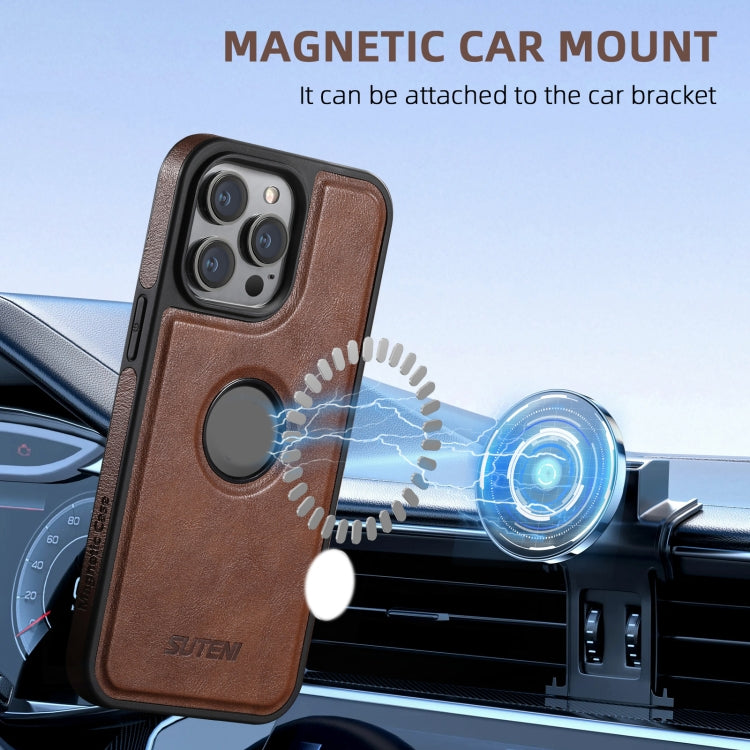 For iPhone 16 Plus Suteni M2 Oil Wax MagSafe Horizontal Card Bag Phone Case(Brown) - iPhone 16 Plus Cases by Suteni | Online Shopping South Africa | PMC Jewellery | Buy Now Pay Later Mobicred