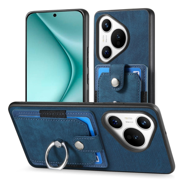 For Huawei Pura 70 Retro Skin-feel Ring Card Wallet Phone Case(Blue) - Huawei Cases by PMC Jewellery | Online Shopping South Africa | PMC Jewellery | Buy Now Pay Later Mobicred