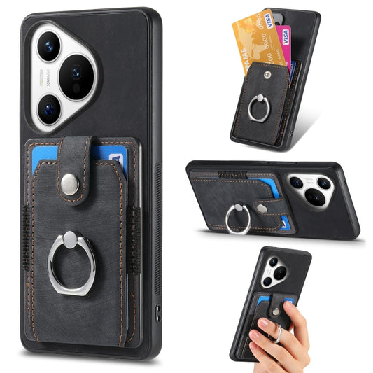 For Huawei Pura 70 Pro Retro Skin-feel Ring Card Wallet Phone Case(Black) - Huawei Cases by PMC Jewellery | Online Shopping South Africa | PMC Jewellery | Buy Now Pay Later Mobicred