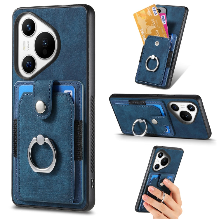 For Huawei Pura 70 Pro Retro Skin-feel Ring Card Wallet Phone Case(Blue) - Huawei Cases by PMC Jewellery | Online Shopping South Africa | PMC Jewellery | Buy Now Pay Later Mobicred