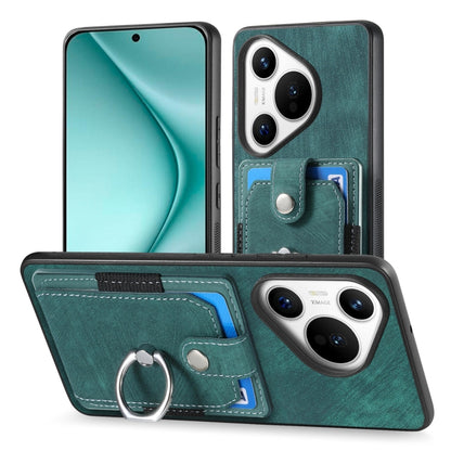 For Huawei Pura 70 Pro Retro Skin-feel Ring Card Wallet Phone Case(Green) - Huawei Cases by PMC Jewellery | Online Shopping South Africa | PMC Jewellery | Buy Now Pay Later Mobicred