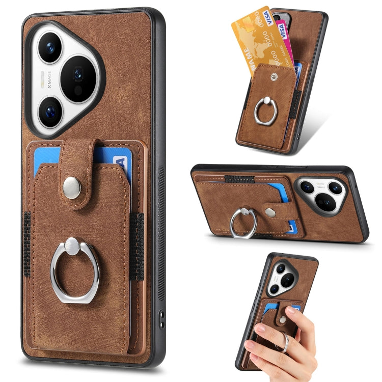 For Huawei Pura 70 Pro+ Retro Skin-feel Ring Card Wallet Phone Case(Brown) - Huawei Cases by PMC Jewellery | Online Shopping South Africa | PMC Jewellery | Buy Now Pay Later Mobicred