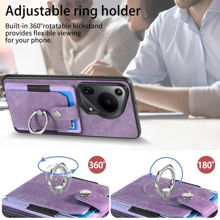 For Huawei Pura 70 Ultra Retro Skin-feel Ring Card Wallet Phone Case(Purple) - Huawei Cases by PMC Jewellery | Online Shopping South Africa | PMC Jewellery | Buy Now Pay Later Mobicred