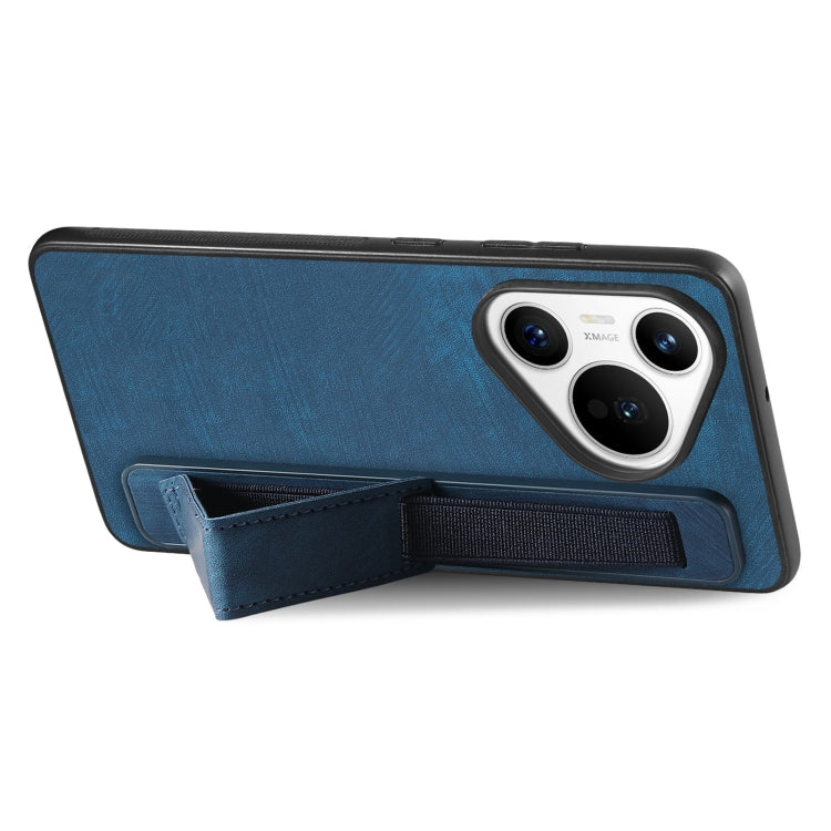 For Huawei Pura 70 Retro Wristband Holder Leather Back Phone Case(Blue) - Huawei Cases by PMC Jewellery | Online Shopping South Africa | PMC Jewellery | Buy Now Pay Later Mobicred