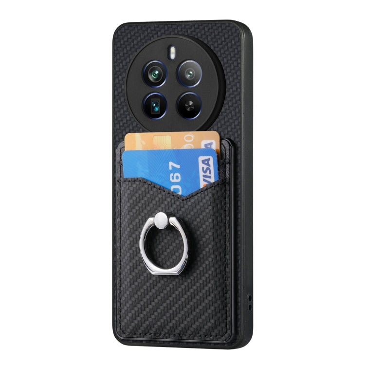 For Realme 12 Pro+ Carbon fiber Card Wallet Ring Phone Case(Black) - Realme Cases by PMC Jewellery | Online Shopping South Africa | PMC Jewellery | Buy Now Pay Later Mobicred