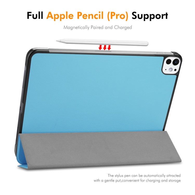 For iPad Pro 13 2024 ENKAY Tri-fold Custer Texture Platic Leather Smart Tablet Case(Light Blue) - iPad Pro 13 2024 Cases by ENKAY | Online Shopping South Africa | PMC TechLife | Buy Now Pay Later Mobicred