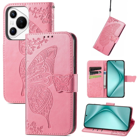 For Huawei Pura 70 Butterfly Love Flower Embossed Leather Phone Case(Pink) - Huawei Cases by PMC Jewellery | Online Shopping South Africa | PMC Jewellery | Buy Now Pay Later Mobicred