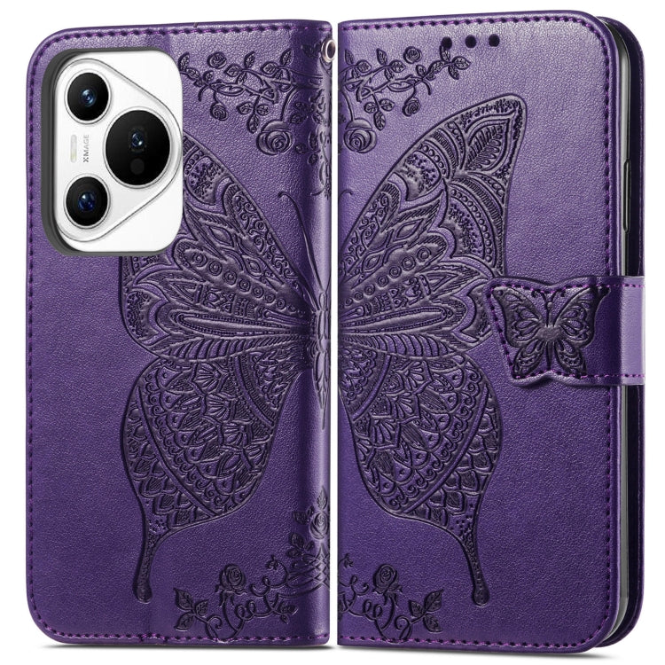 For Huawei Pura 70 Butterfly Love Flower Embossed Leather Phone Case(Purple) - Huawei Cases by PMC Jewellery | Online Shopping South Africa | PMC Jewellery | Buy Now Pay Later Mobicred