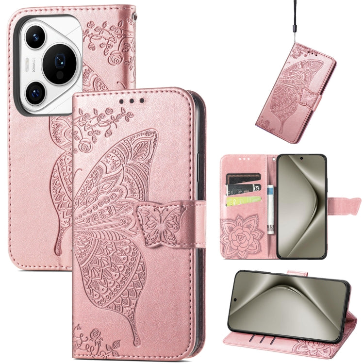 For Huawei Pura 70 Pro Butterfly Love Flower Embossed Leather Phone Case(Rose Gold) - Huawei Cases by PMC Jewellery | Online Shopping South Africa | PMC Jewellery | Buy Now Pay Later Mobicred