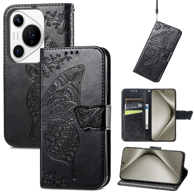 For Huawei Pura 70 Pro Butterfly Love Flower Embossed Leather Phone Case(Black) - Huawei Cases by PMC Jewellery | Online Shopping South Africa | PMC Jewellery | Buy Now Pay Later Mobicred