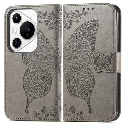 For Huawei Pura 70 Pro Butterfly Love Flower Embossed Leather Phone Case(Gray) - Huawei Cases by PMC Jewellery | Online Shopping South Africa | PMC Jewellery | Buy Now Pay Later Mobicred