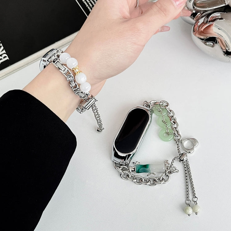 For Xiaomi Mi Band 7 Crystal Beaded Onyx Watch Band(Silver+Copper Collar) - free shipping - PMC TechLife - Order now!