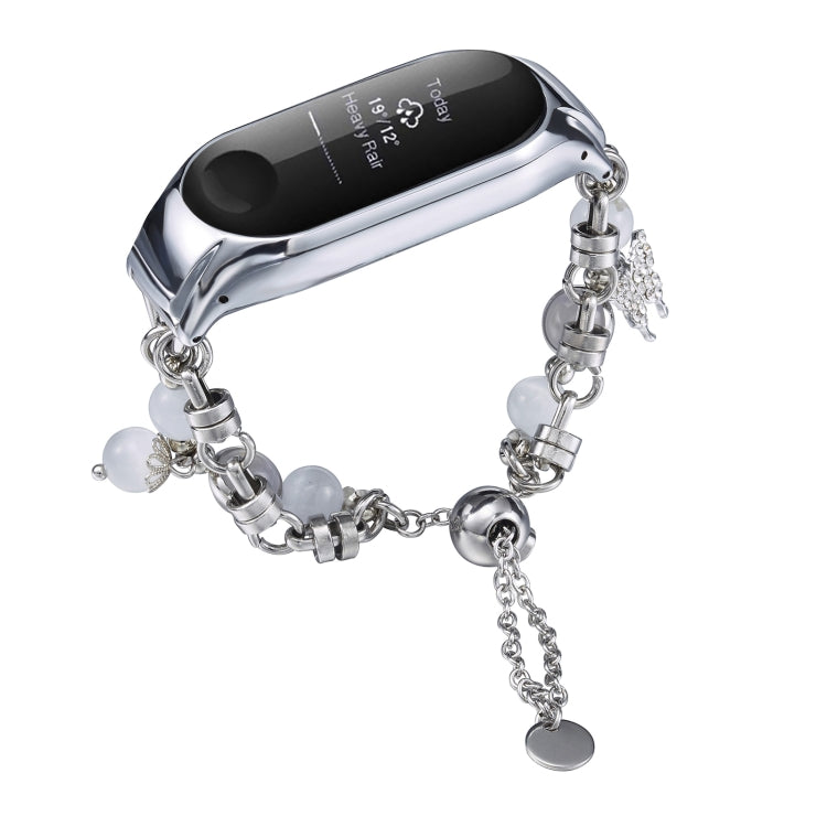 For Xiaomi Mi Band 3 / 4 Crystal Beaded Onyx Watch Band(Silver+Butterfly) - free shipping - PMC TechLife - Order now!