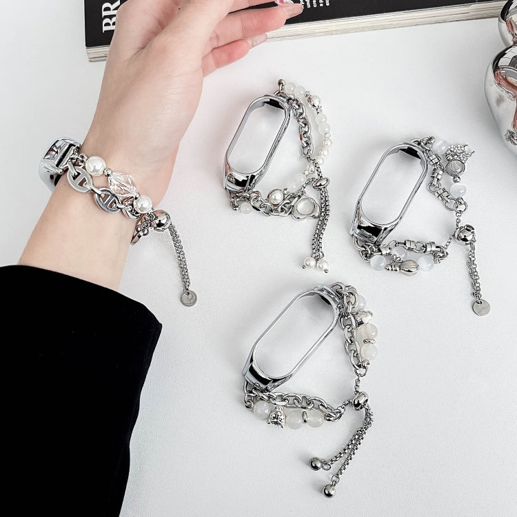 For Xiaomi Mi Band 7 Crystal Beaded Onyx Watch Band(Silver+White Pearl) - free shipping - PMC TechLife - Order now!