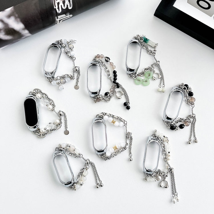 For Xiaomi Mi Band 7 Crystal Beaded Onyx Watch Band(Silver+Copper Collar) - free shipping - PMC TechLife - Order now!
